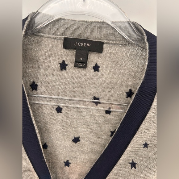 J. Crew Graphite Navy Star Harlow Cardigan Sweater Merino Wool Blend M Medium - Picture 3 of 11